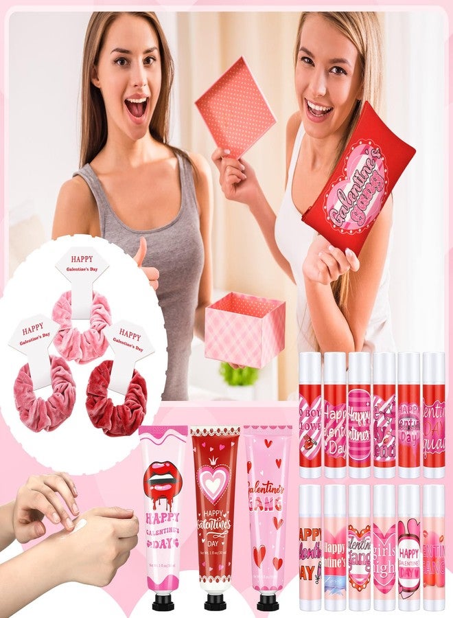 Dimsile 72 Pcs Valentine's Galentine's Day Gifts Hand Cream and Lip Balm Makeup Bag Hair Scrunchies Bulk Set with Organza Bag Heart Shaped Happy Galentine's Day Gift Card for Women Friends - Image 5